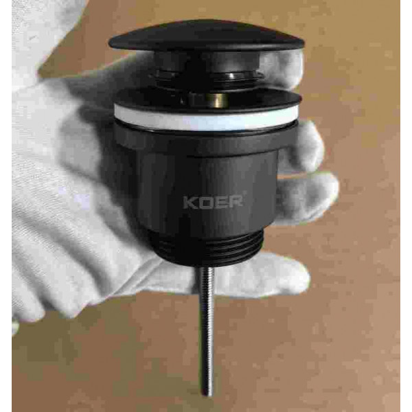 Донний клапан для раковини універсальний (з/без переливу) Koer PW-01-05 автоматичний (Click-Clack) (Колір чорний) 1 1/4'' (KR3403)