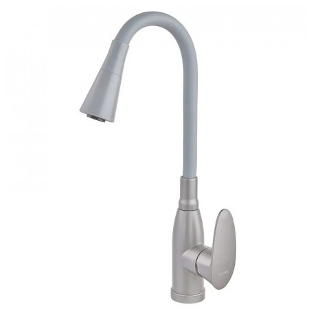 Змішувач для кухні PLAMIX CEZAR-011-B SET GRAPHITE REFL.GRAY з силіконовим виливом, з підведенням (PM0720)