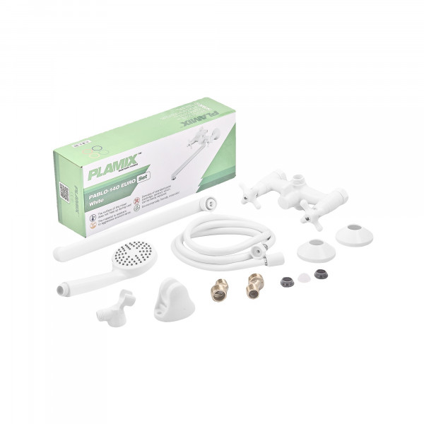 Змішувач для ванни Plamix Pablo -140 EURO SET White (з шлангом та лійкою) (PM0670)