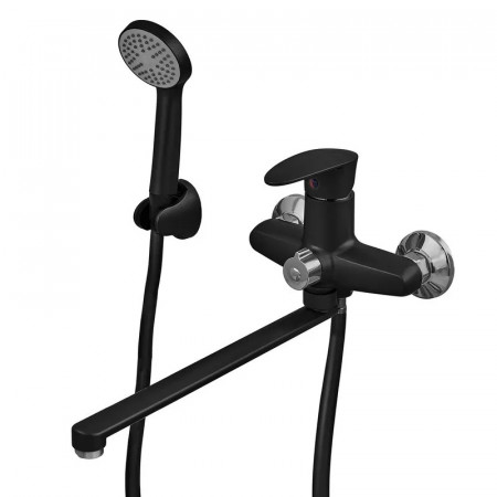 Змішувач для ванни Plamix CEZAR-006 EURO SET Matte black, зі шлангом, лійкою та кронштейном (PM0690)