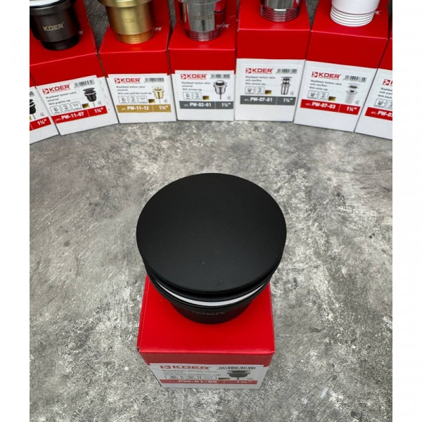 Донний клапан для раковини універсальний (з/без переливу) Koer PW-01-05 автоматичний (Click-Clack) (Колір чорний) 1 1/4'' (KR3403)