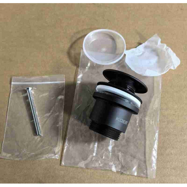 Донний клапан для раковини універсальний (з/без переливу) Koer PW-01-05 автоматичний (Click-Clack) (Колір чорний) 1 1/4'' (KR3403)