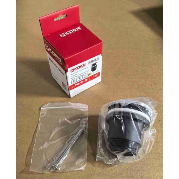 Донний клапан для раковини універсальний (з/без переливу) Koer PW-01-05 автоматичний (Click-Clack) (Колір чорний) 1 1/4'' (KR3403)