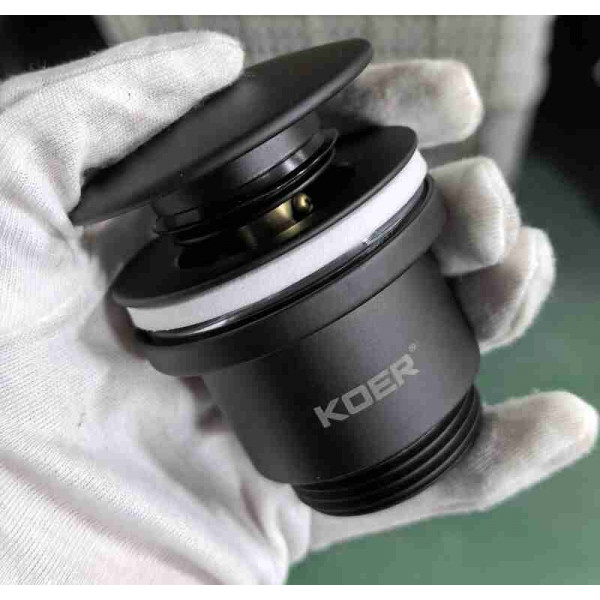 Донний клапан для раковини універсальний (з/без переливу) Koer PW-01-05 автоматичний (Click-Clack) (Колір чорний) 1 1/4'' (KR3403)