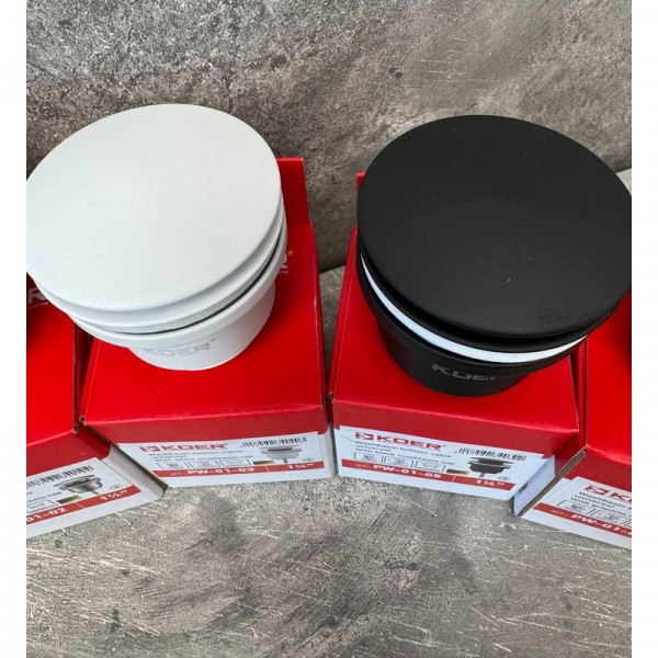 Донний клапан для раковини універсальний (з/без переливу) Koer PW-01-05 автоматичний (Click-Clack) (Колір чорний) 1 1/4'' (KR3403)