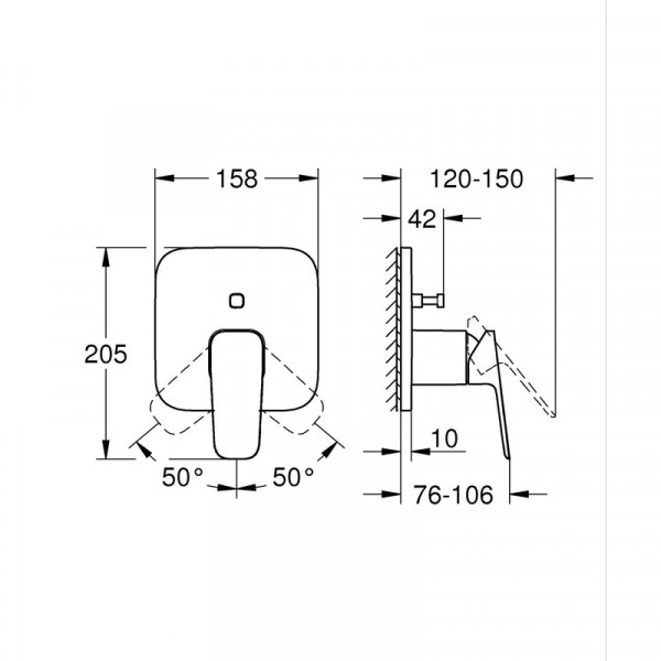 Змішувач одноважільний прихованого монтажу для ванни Grohe Cubeo з перемикачем на 2 положення (1017782430)
