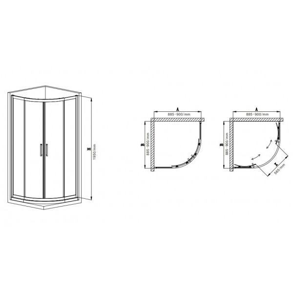 Душова кабіна без піддону Mixxus Premium DIVERSE SC01-90x90x195-TR Black прозоре скло 5мм (MI6860)