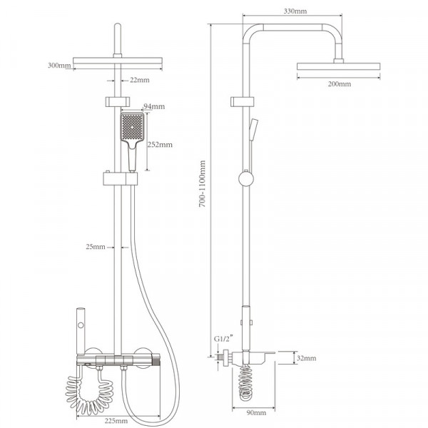 Душова колона Armata BCT-009-J Black зі змішувачем з кнопковим перемикачем, 4 режими (CH6510)