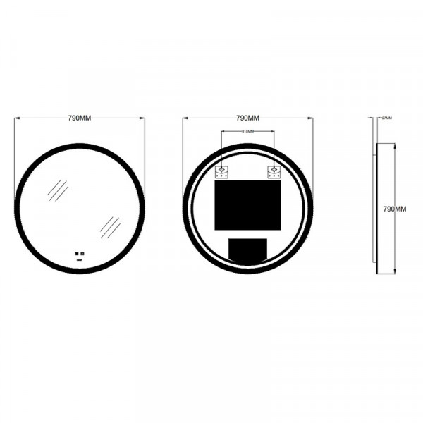 Дзеркало Zerix Solo MC02-80 з LED Touch, Anti-fog, димером, регулятором яскравості (ZX6066)
