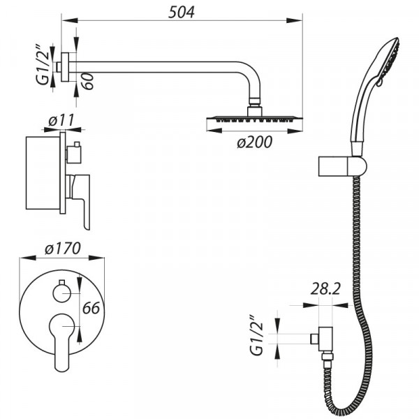 Вбудована душова система зі змішувачем і тропич. душем Zerix LR2403-2 (LL1210)