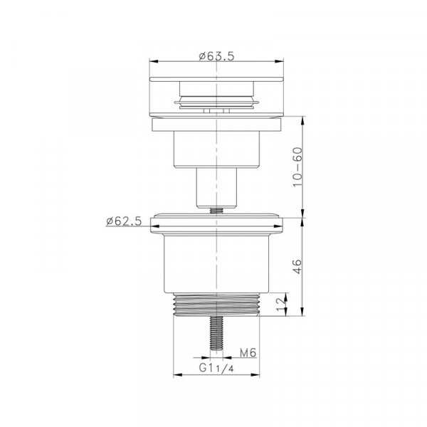 Донний клапан для раковини Koer PW-11-07 1 1/4''  універсальний (з/без перел) СLICK-СLACK (Колір графіт) (KR5793)