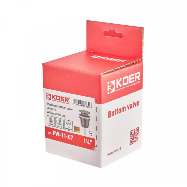 Донний клапан для раковини Koer PW-11-07 1 1/4''  універсальний (з/без перел) СLICK-СLACK (Колір графіт) (KR5793)