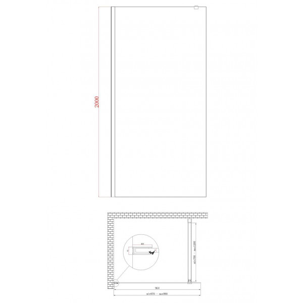Душевая перегородка Koer SR SP01-100x200-TR-01 Walk-In прозрачное стекло Easy Clean 8мм, хром (KR53