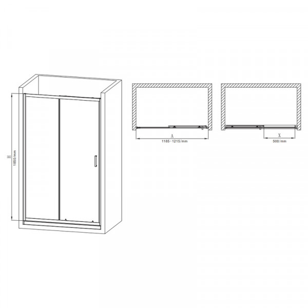 Дверь в нишу Mixxus Premium DIVERSE SD01-120x185-TR Chrome прозрачное стекло 5мм (MI6873)