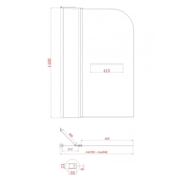 Шторки стеклянные на ванну Koer SR BS04-95x140-TR-01 прозрачное стекло 6мм, хром (KR5403)