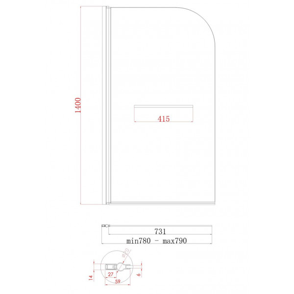 Шторки стеклянные на ванну Koer SR BS02-80x140-TR-01 прозрачное стекло 6мм, хром (KR5401)