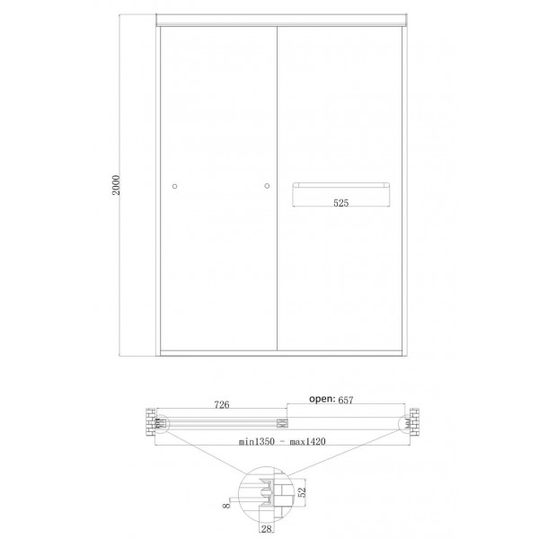 Дверь в нишу Koer SR SD03-140x200-TR-01 прозрачное стекло Easy Clean 8мм, хром (KR5385)