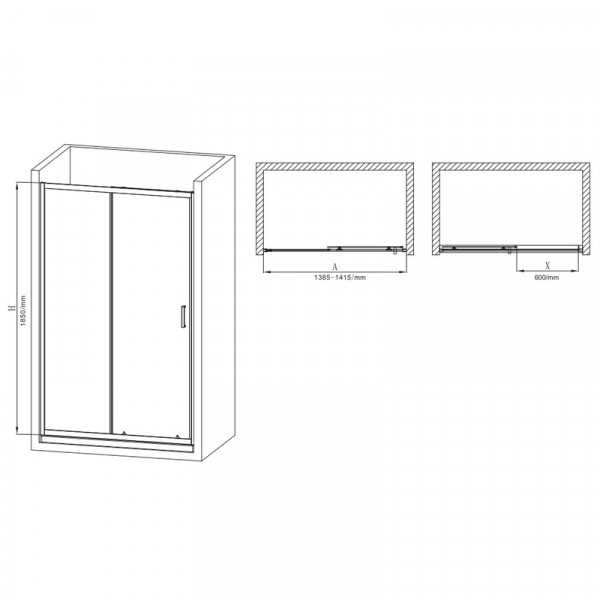 Дверь в нишу Mixxus Premium DIVERSE SD01-140x185-TR Chrome прозрачное стекло 5мм (MI6874)