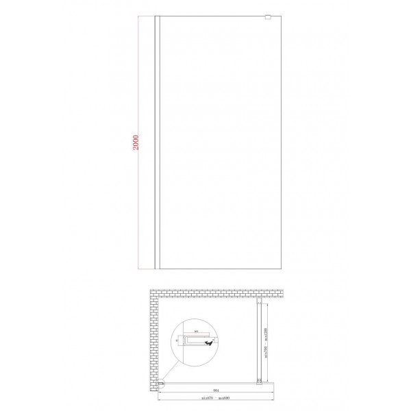Душевая перегородка Koer SR SP01-90x200-TR-01 Walk-In прозрачное стекло Easy Clean 8мм, хром (KR539