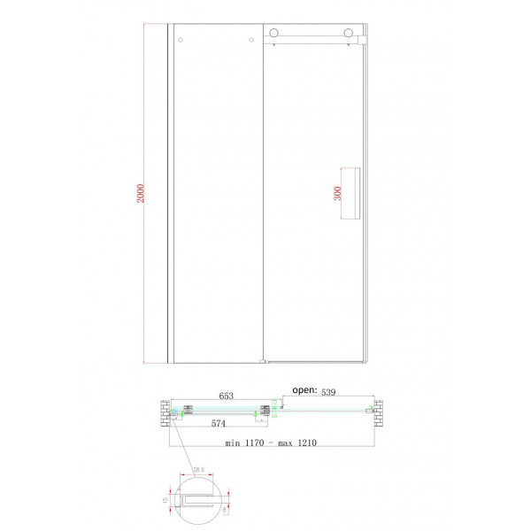 Дверь в нишу Koer SR SD01-120x200-TR-02 прозрачное стекло Easy Clean 8мм, никель (KR5379)