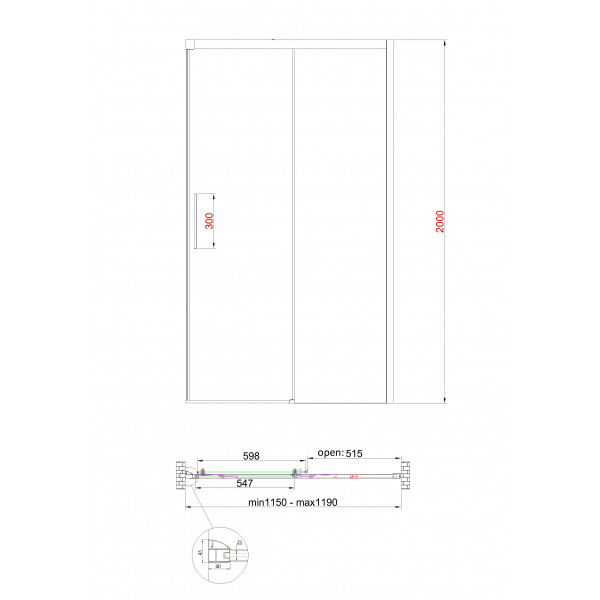 Дверь в нишу Koer SR SD05-120x200-TR-01 прозрачное стекло Easy Clean 6мм, хром (KR5405)