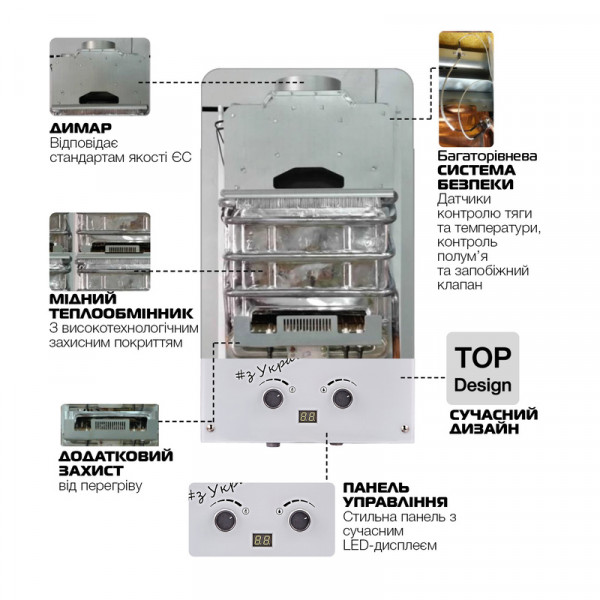 Газовая колонка MIXXUS GWH-0610 BASIC GLASS дымоходная 10 л/мин (панель из стекла с рисунком) (WH00