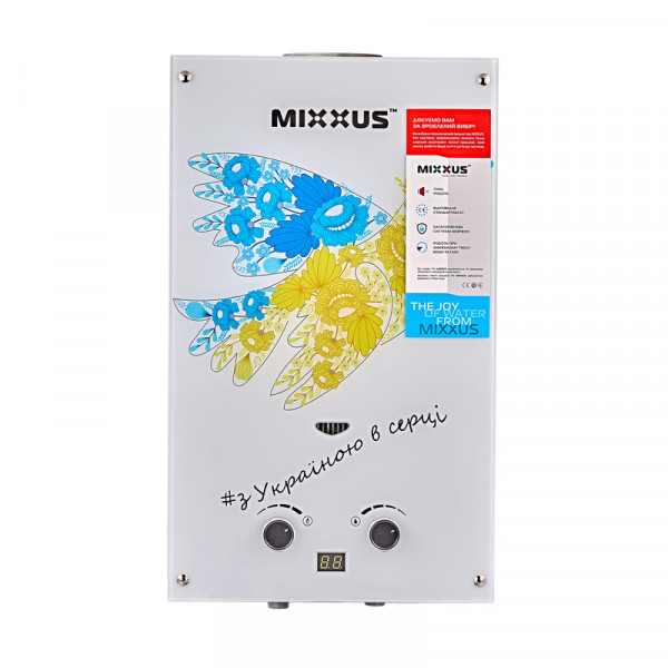 Газовая колонка MIXXUS GWH-0610 BASIC GLASS дымоходная 10 л/мин (панель из стекла с рисунком) (WH00