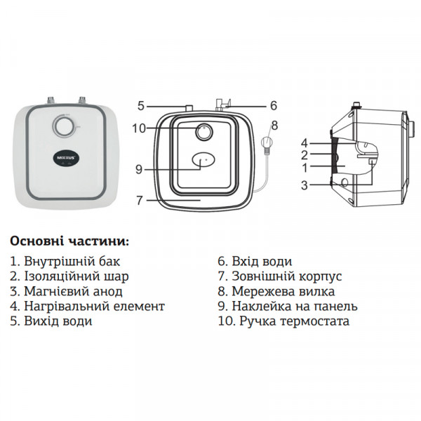 Водонагреватель "Под мойку" Mixxus EWH-0606 Small Under накопитель. 6 л, мокр.тен 1,5 kW (WH0006)