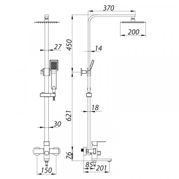 Душевая колонна со смесителем Zerix LR72433 (нерж. сталь) (LL1474)
