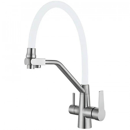Смеситель для кухни с гибким изливом на две воды Mixxus FUL-021 REFL.WHITE из нерж. стали SUS304 (M