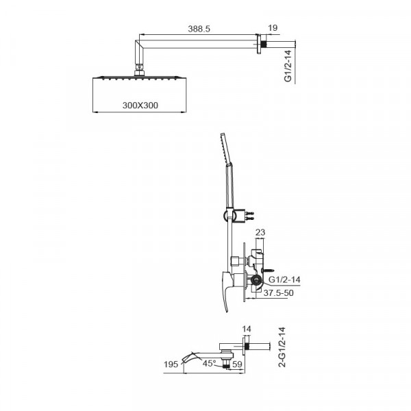 Встраиваемая душевая система со смесителем Koer KB-66007-05 (Цвет черный) (KR3465)