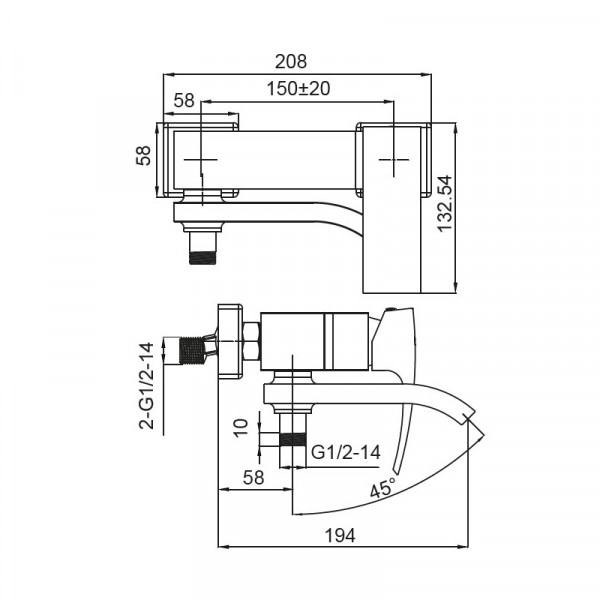 Смеситель для ванны с коротким изливом Koer KB-41007-05 (Цвет черный) (KR3455)