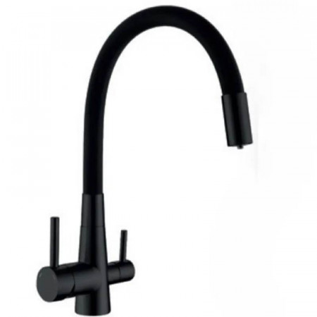 Смеситель для кухни Mixxus SUS-021 BLACK REFL.BLACK с силиконовым изливом, с выходом для питьевой в