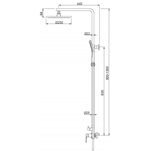 Душевая колонна со смесителем Koer KB-52028-07, 2 функции (KR5312)