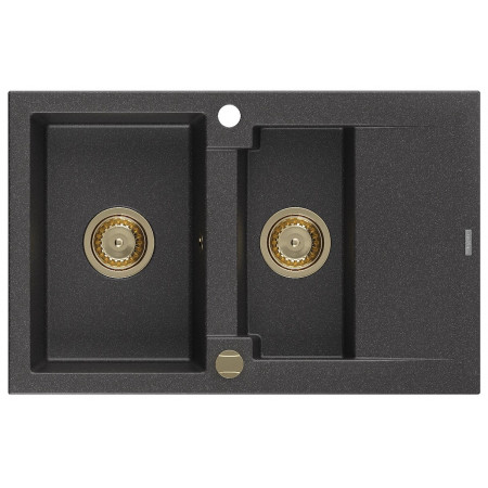 Гранітна кухонна мийка MEXEN GASPAR BLACK GRANITE + сифон GOLD