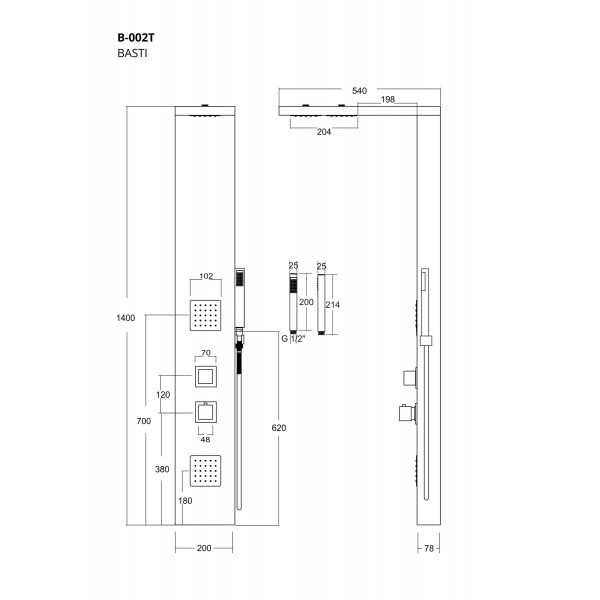 Душова панель CORSAN BASTI BAMBOO BLACK з термостатом