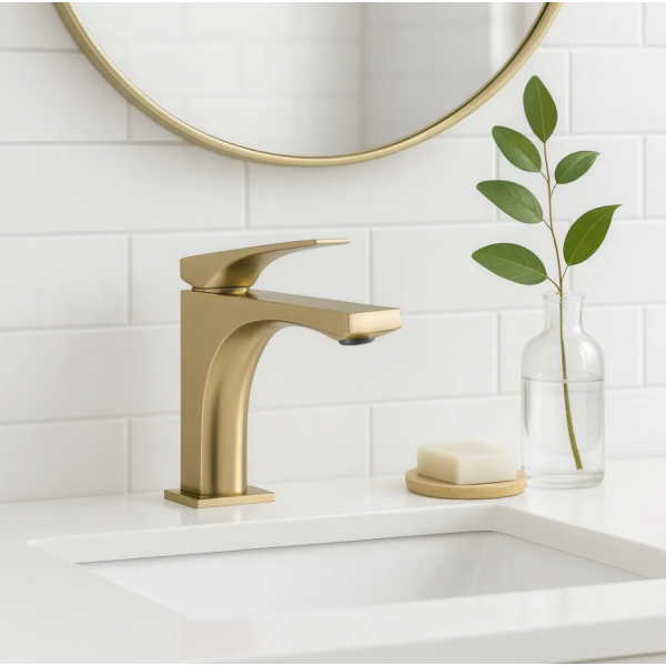 Смеситель для раковины (умывальника) REA JOE BRUSHED GOLD низкий