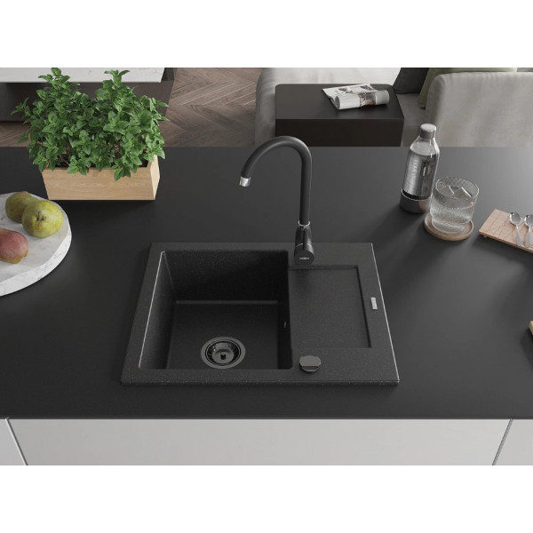 Гранітна кухонна мийка MEXEN ENZO BLACK SILVER + сифон BLACK