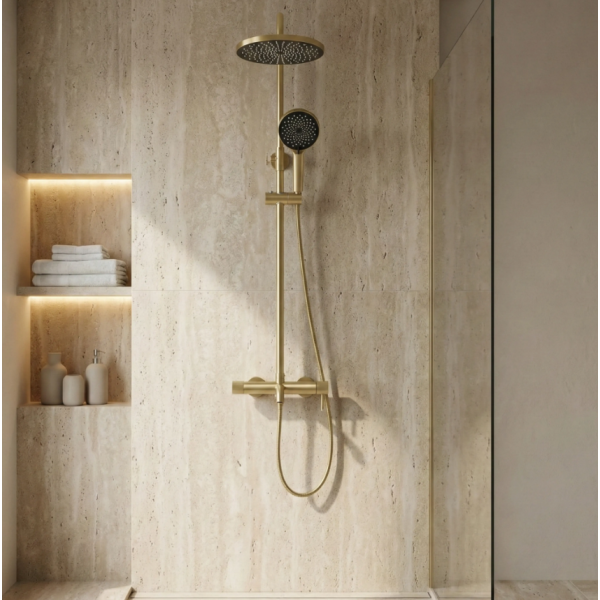 Душевой гарнитур REA LUNGO STRIPE BRUSHED GOLD с изливом