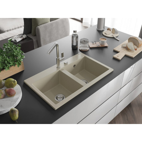 Гранітна кухонна мийка MEXEN HEKTOR BEIGE + сифон CHROME