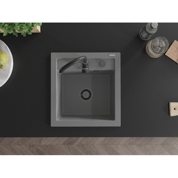 Гранітна кухонна мийка MEXEN VITO GREY + сифон BLACK