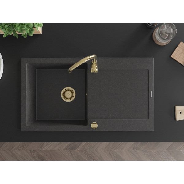 Гранітна кухонна мийка MEXEN LEO BLACK GRANITE + сифон GOLD