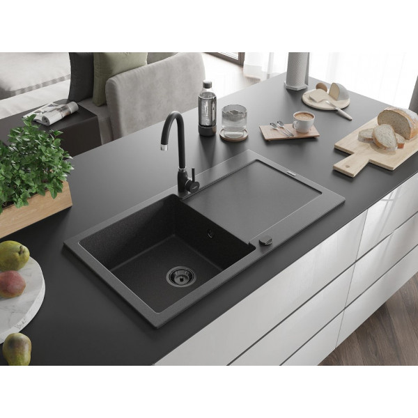 Гранітна кухонна мийка MEXEN LEO BLACK GRANITE + сифон BLACK