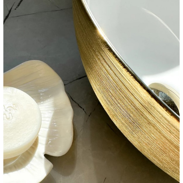 Умывальник (раковина) REA STELLA BRUSHED GOLD WHITE накладной