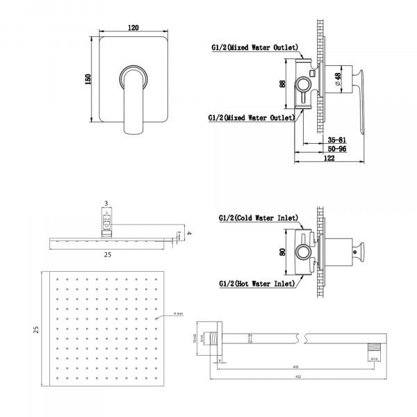 Душева система KOHLMAN EXPERIENCE 25 GRAPHITE + BOX прихованого монтажу