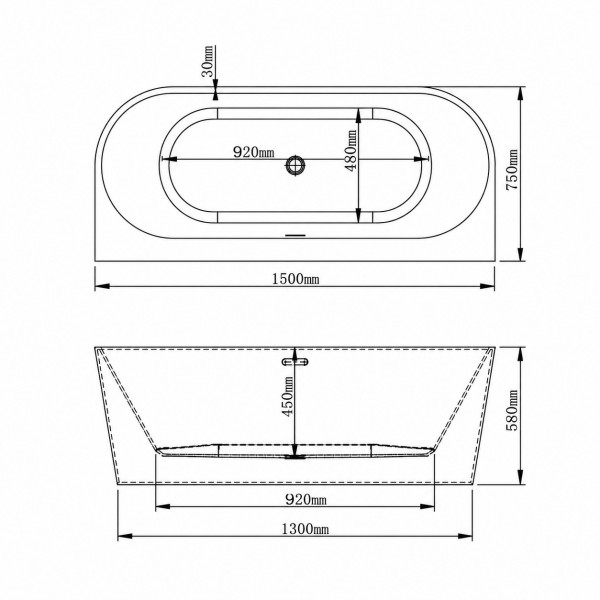 Ванна VBI CAVALLINO 150 x 75 пристенная