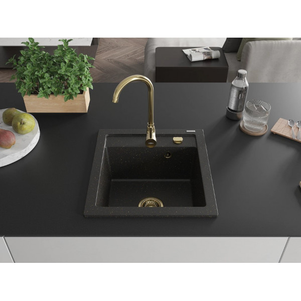 Гранітна кухонна мийка MEXEN VITO BLACK GOLD + сифон GOLD