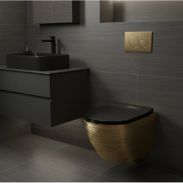 Подвесной унитаз REA CARLO TORNADO BRUSHED GOLD BLACK