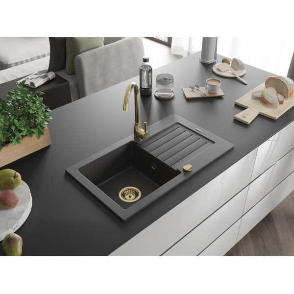 Гранітна кухонна мийка MEXEN PABLO BLACK GRANITE + сифон GOLD