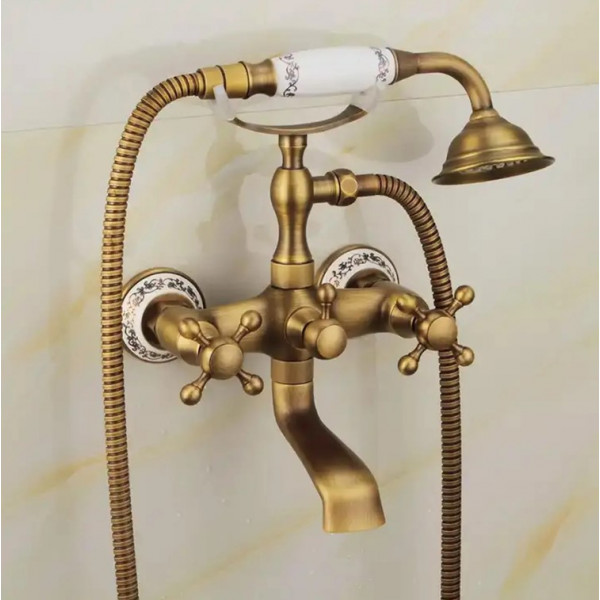 Смеситель для ванны и душа REA RUSTICO ANTIQUE GOLD настенный с изливом